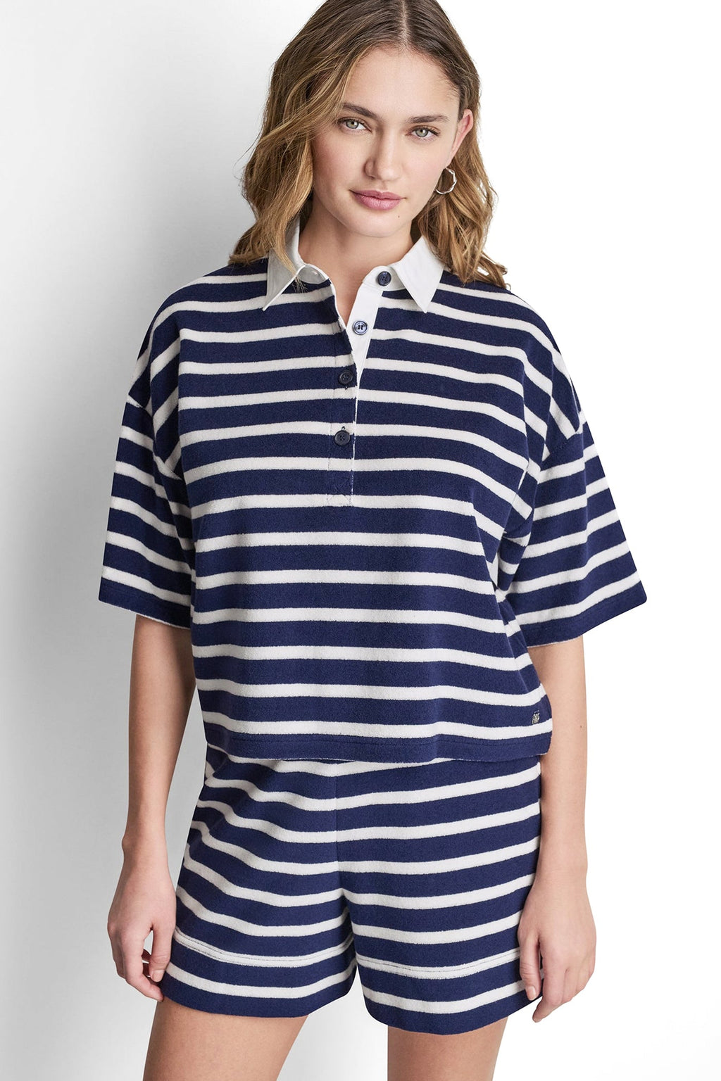 TOWELLING TERRY STRIPE BOXY POLO
