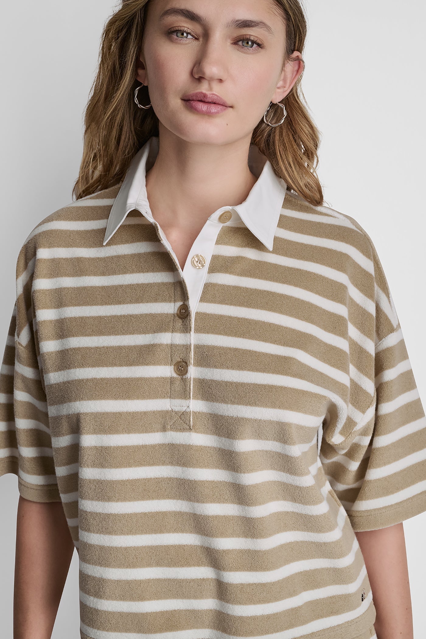 TOWELLING TERRY STRIPE BOXY POLO