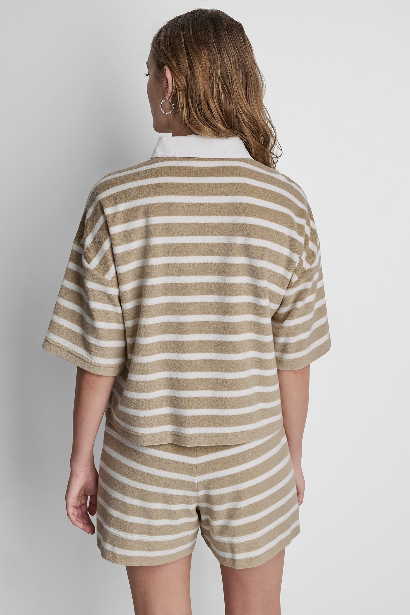 TOWELLING TERRY STRIPE BOXY POLO