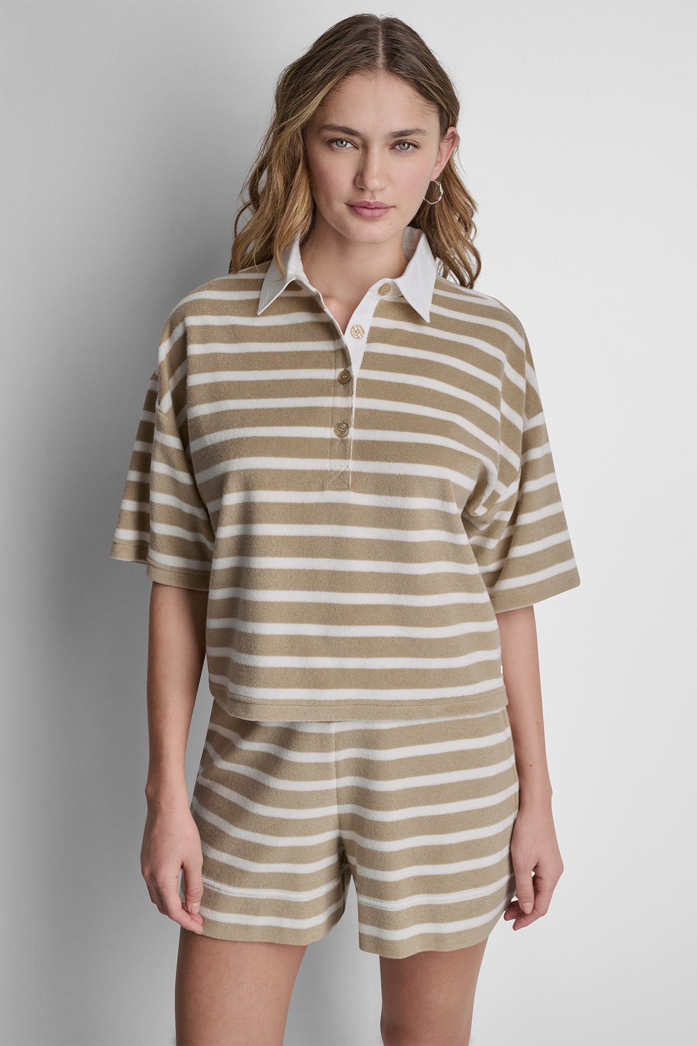 TOWELLING TERRY STRIPE BOXY POLO