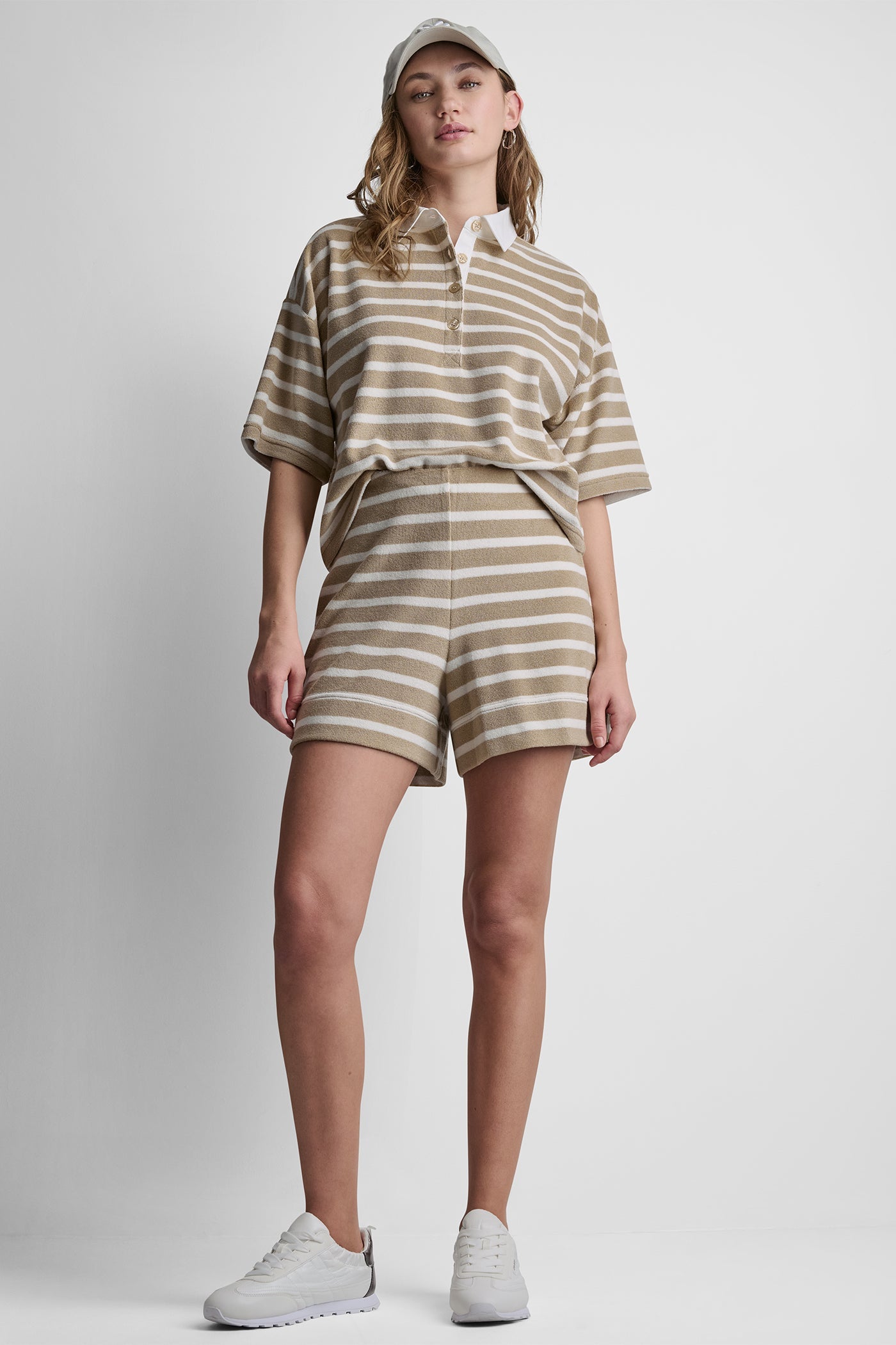 TOWELLING TERRY STRIPE BOXY POLO