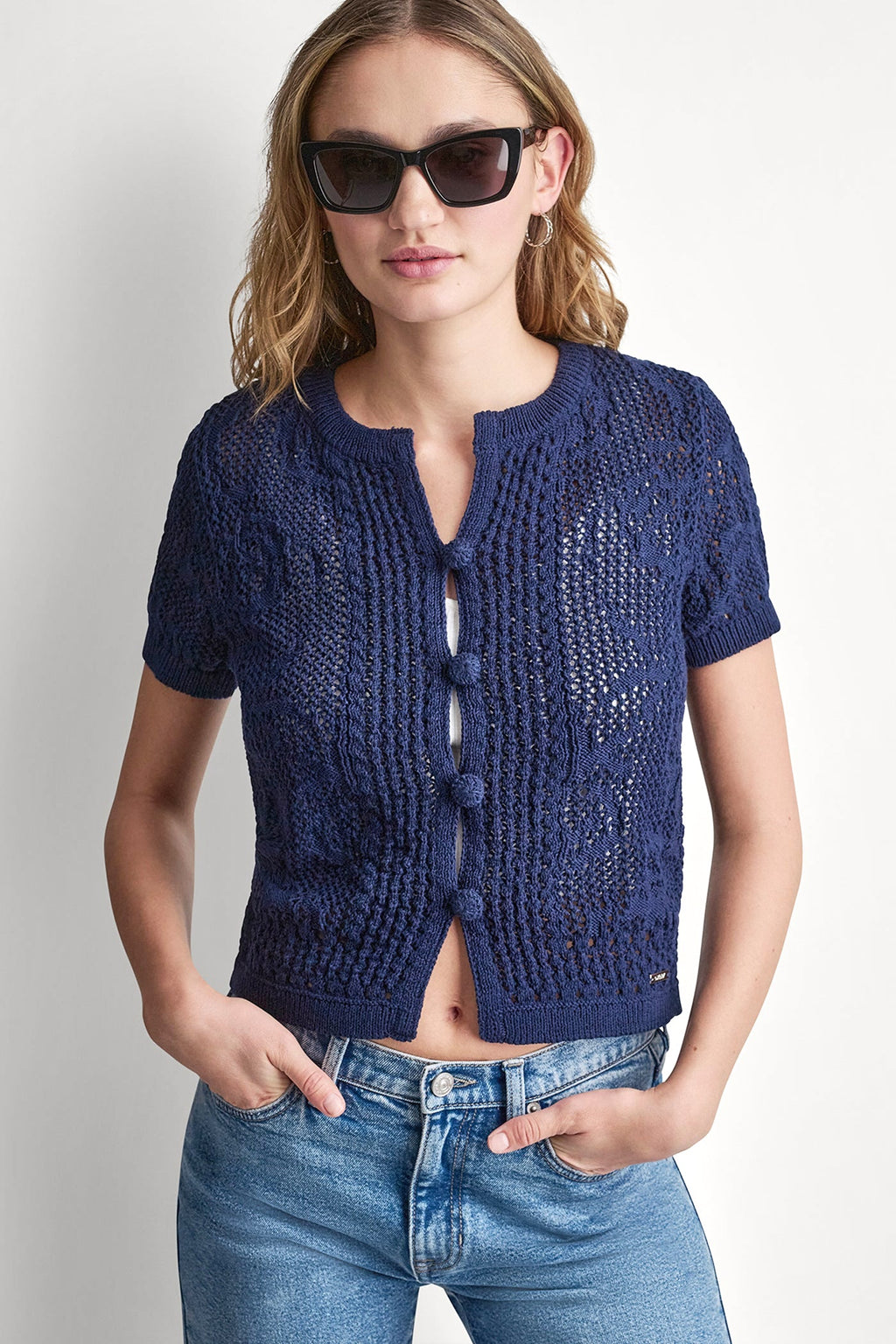 LACE STITCH BUTTON FRONT CARDIGAN