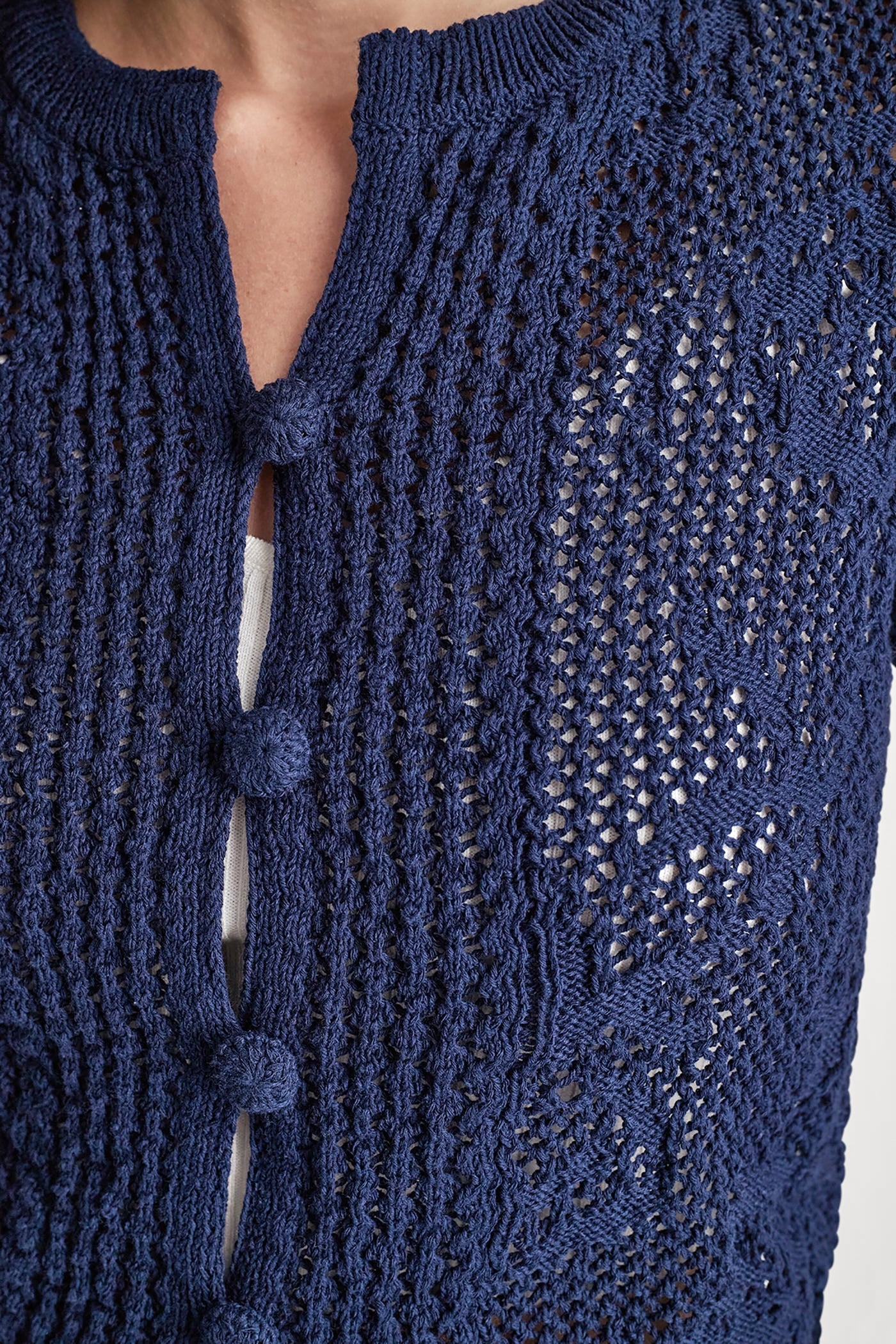 LACE STITCH BUTTON FRONT CARDIGAN