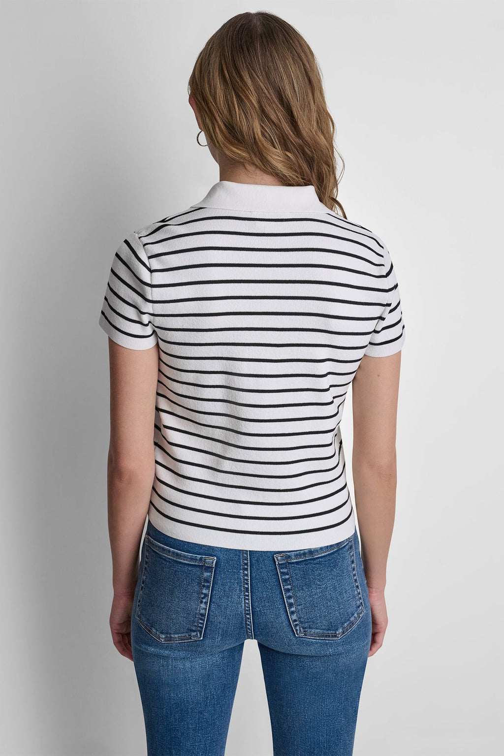 CROPPED STRIPED POLO SWEATER