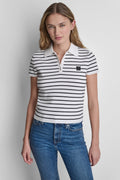 CROPPED STRIPED POLO SWEATER