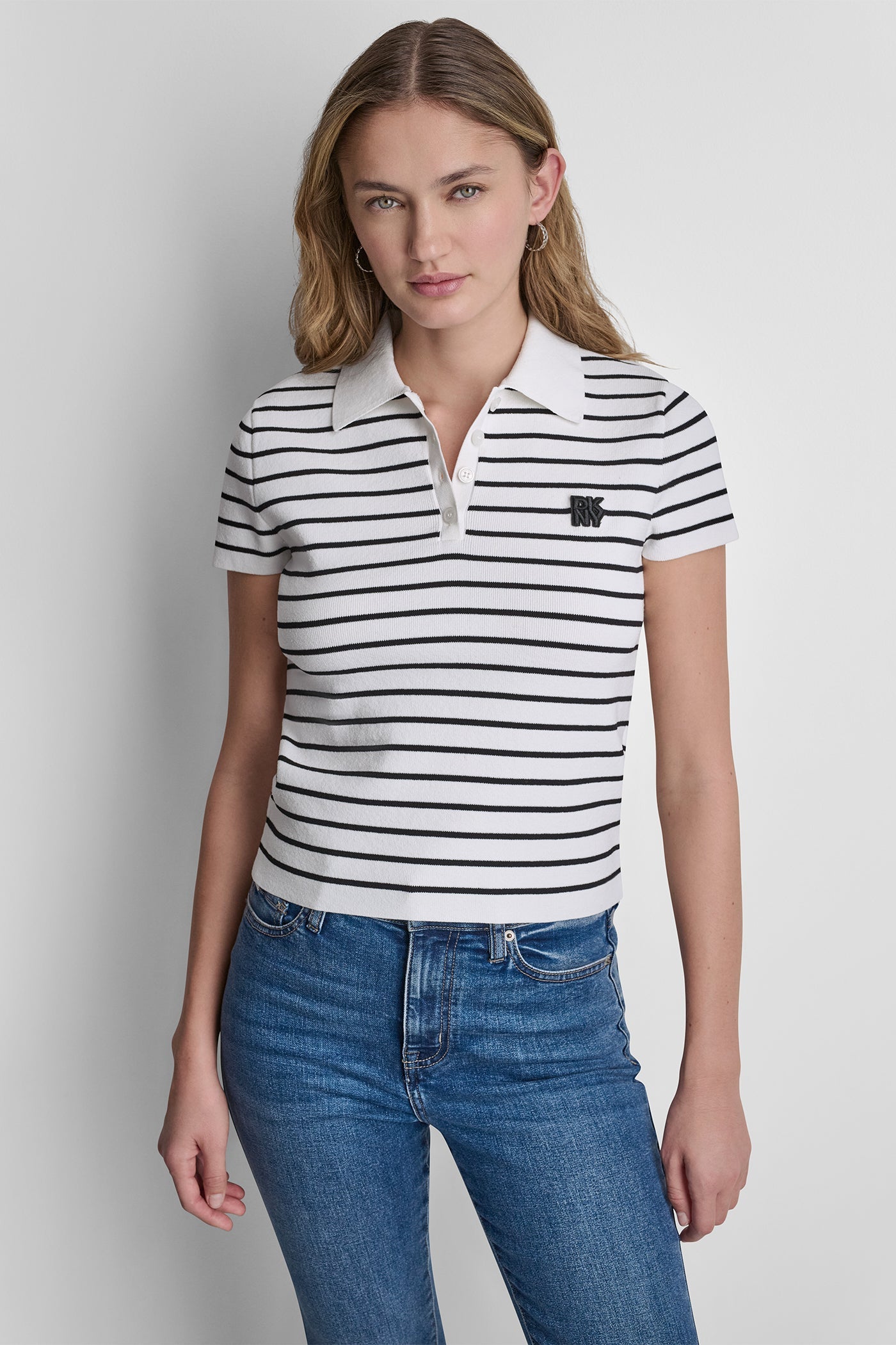 CROPPED STRIPED POLO SWEATER
