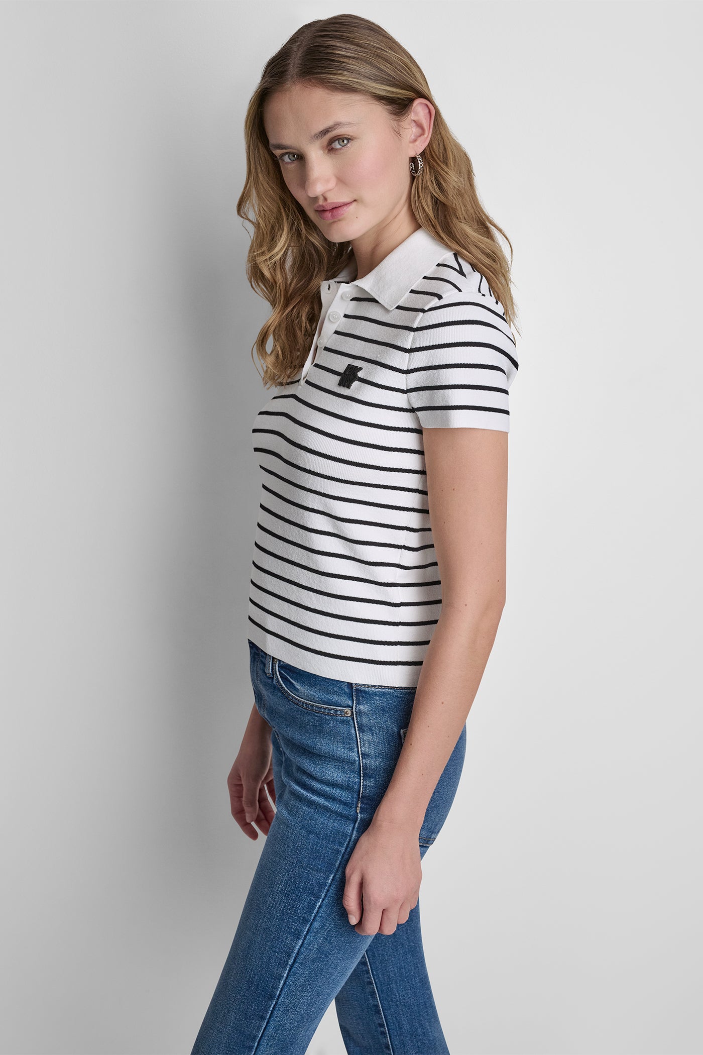CROPPED STRIPED POLO SWEATER