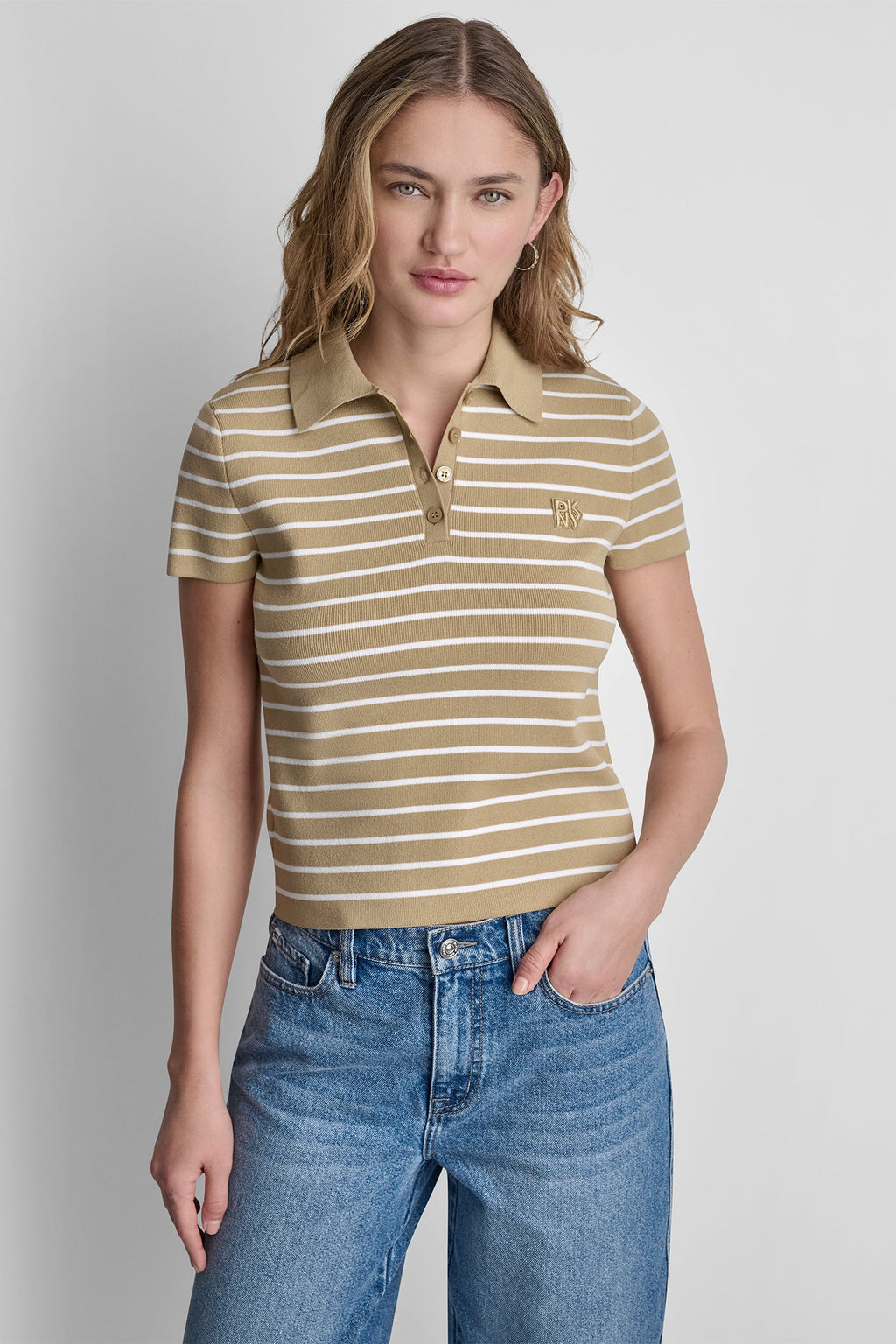 CROPPED STRIPED POLO SWEATER
