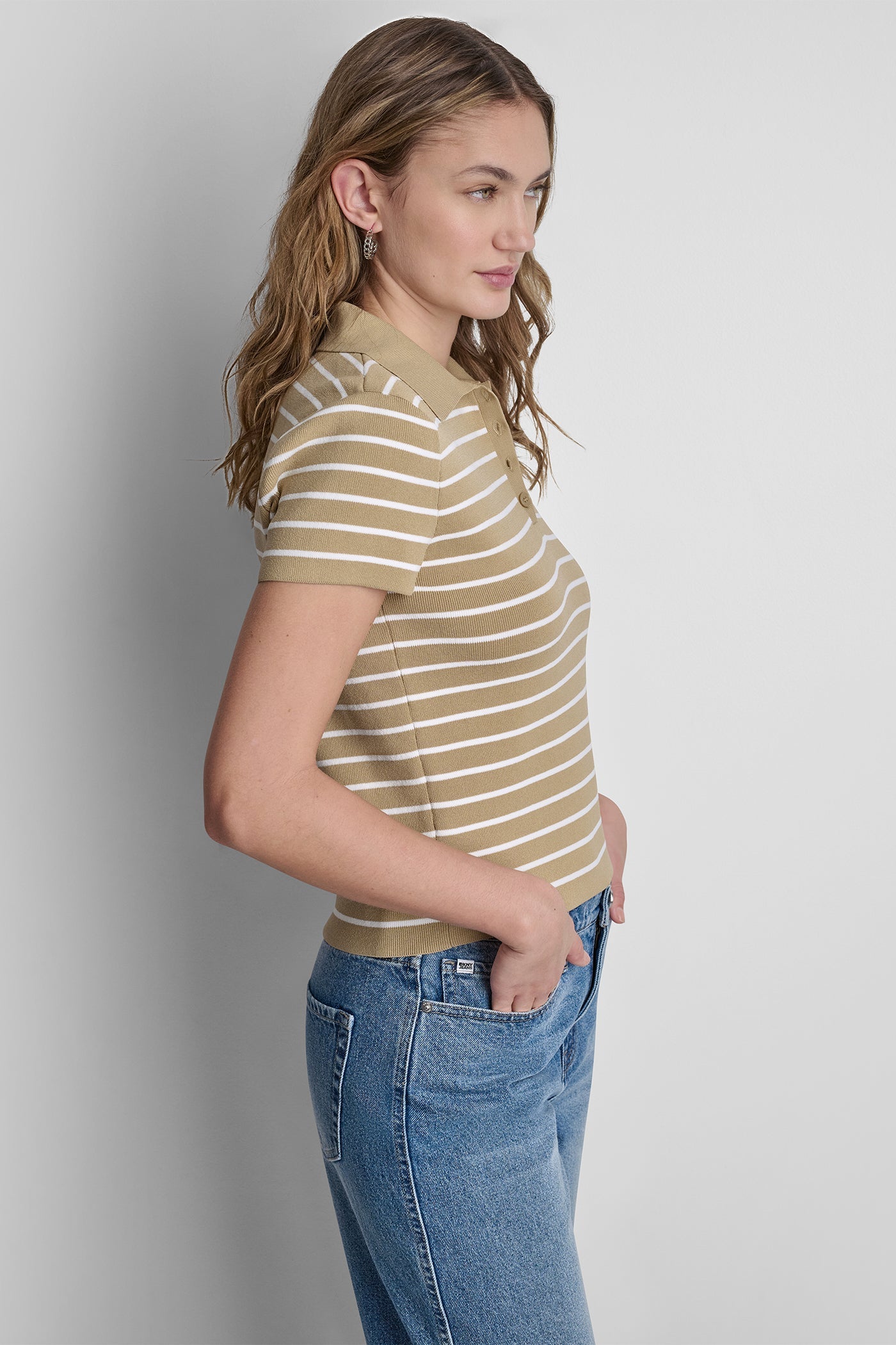 CROPPED STRIPED POLO SWEATER