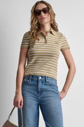 CROPPED STRIPED POLO SWEATER