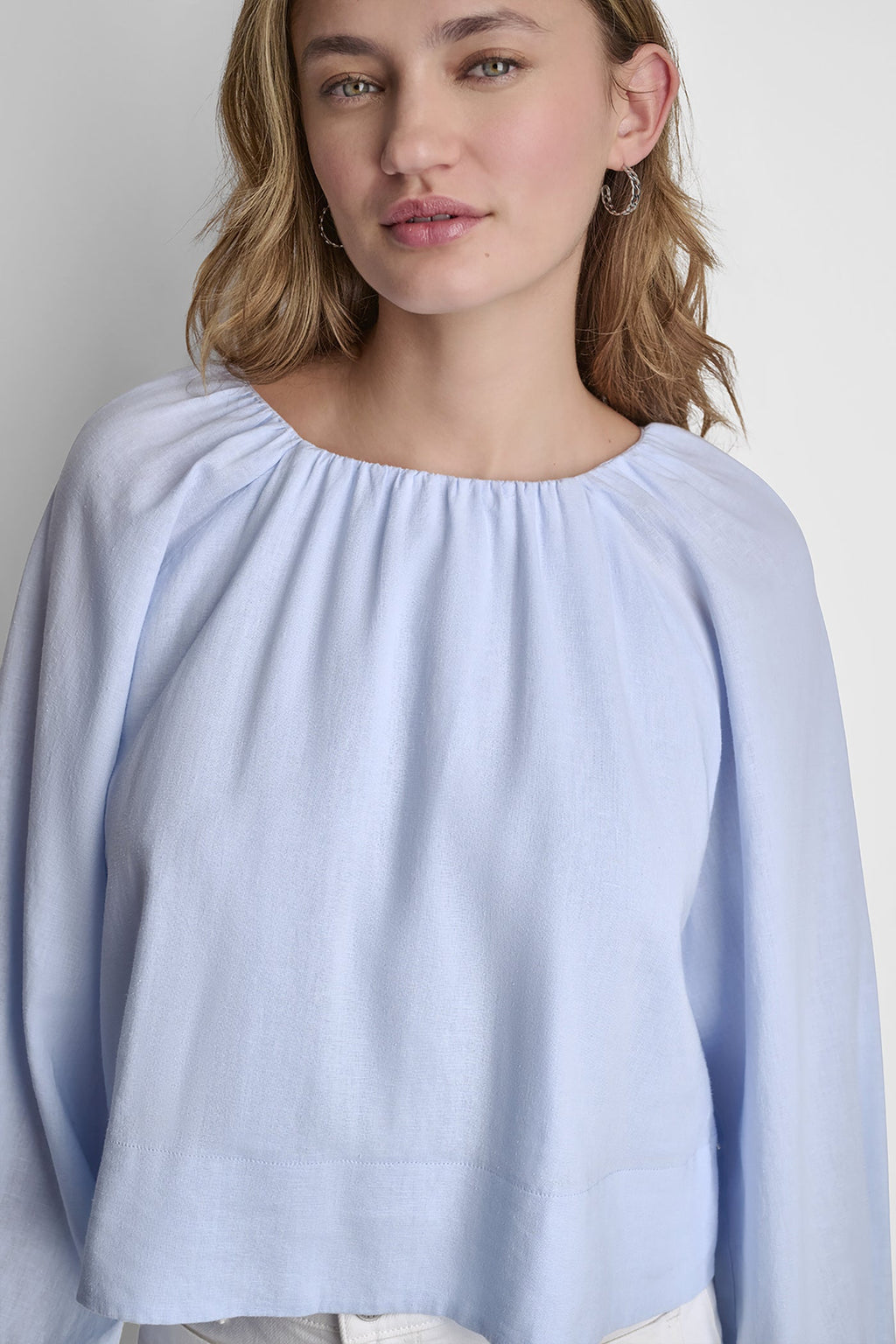 LINEN-BLEND RAGLAN SLEEVE BLOUSE