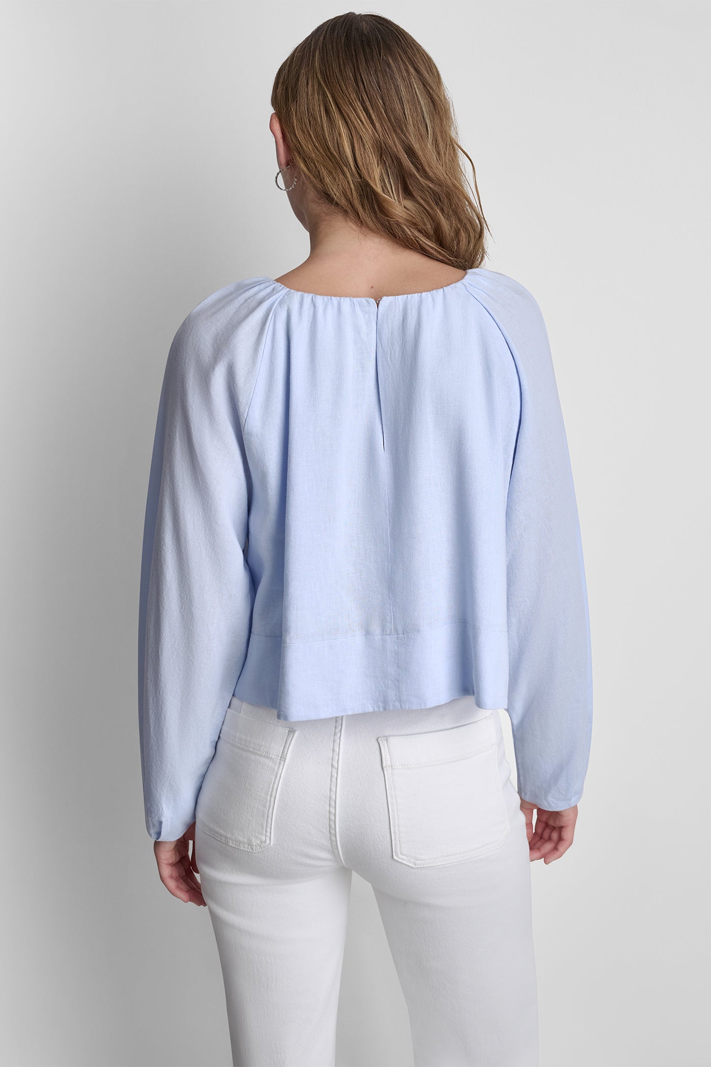 LINEN-BLEND RAGLAN SLEEVE BLOUSE