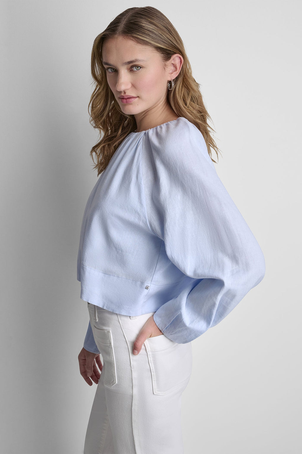 LINEN-BLEND RAGLAN SLEEVE BLOUSE