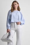 LINEN-BLEND RAGLAN SLEEVE BLOUSE