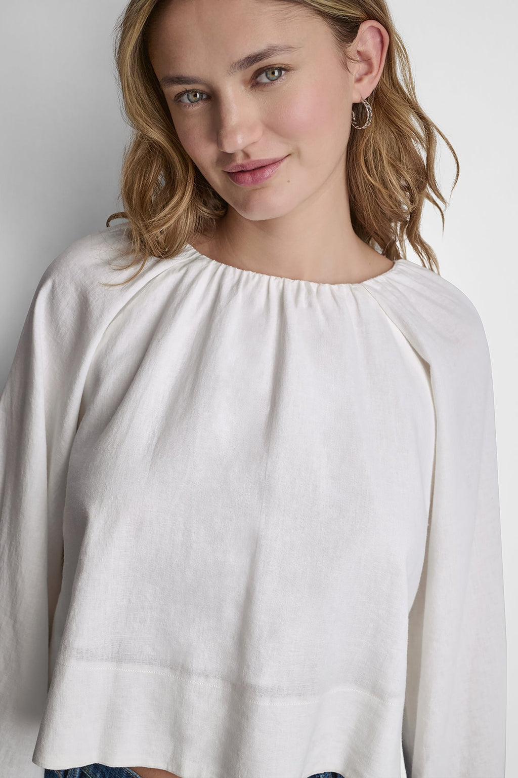 LINEN-BLEND RAGLAN SLEEVE BLOUSE