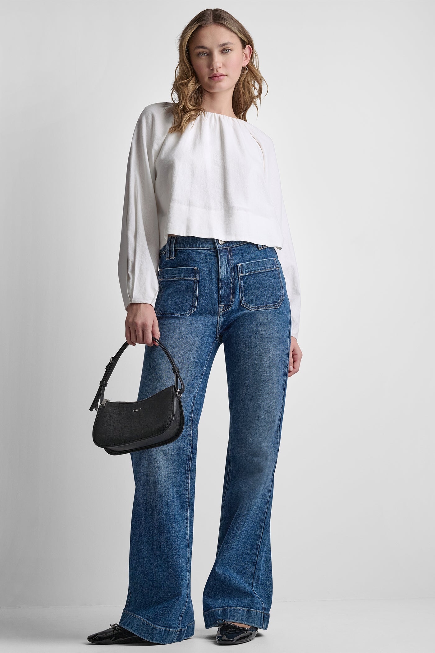 LINEN-BLEND RAGLAN SLEEVE BLOUSE