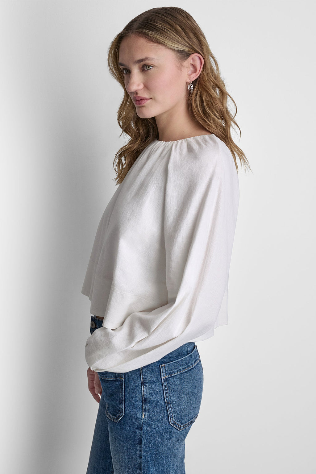 LINEN-BLEND RAGLAN SLEEVE BLOUSE