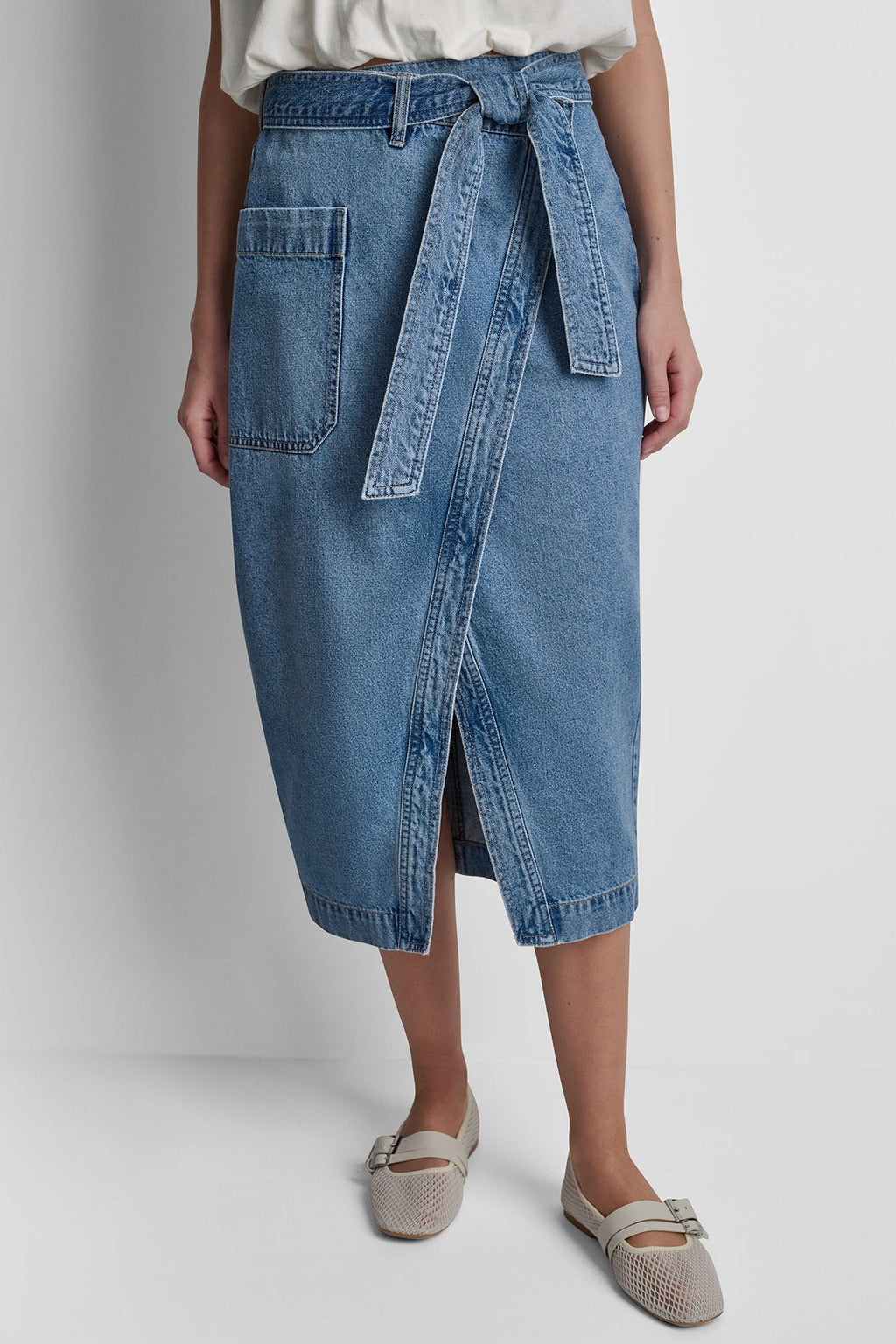 HIGH-RISE DENIM WRAP SKIRT