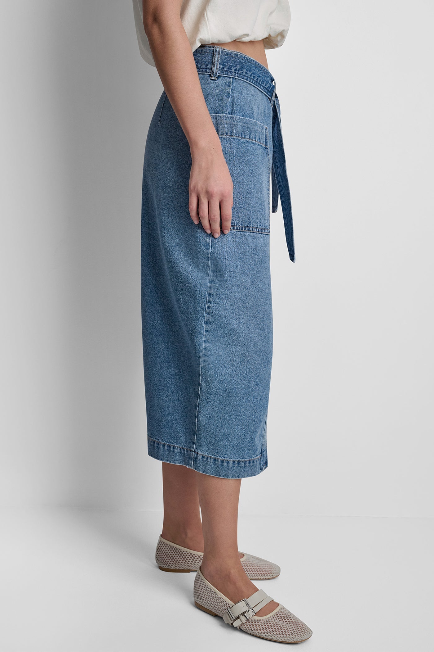 HIGH-RISE DENIM WRAP SKIRT