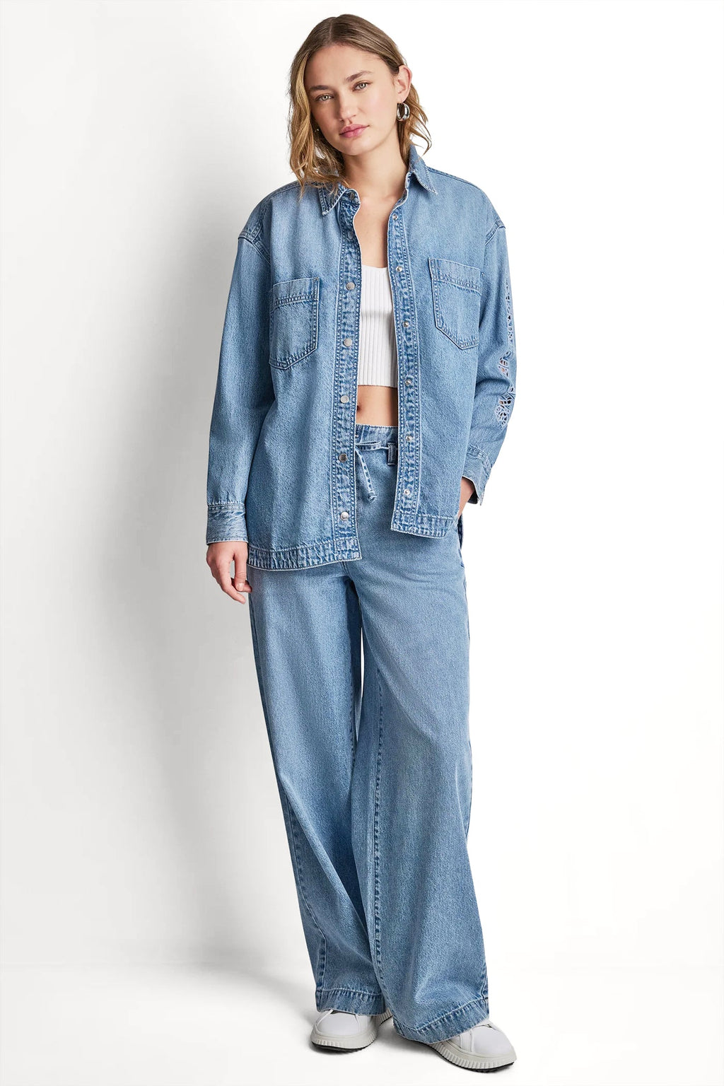 DENIM SHIRT WITH LOGO CUTOUT