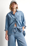 DENIM SHIRT WITH LOGO CUTOUT