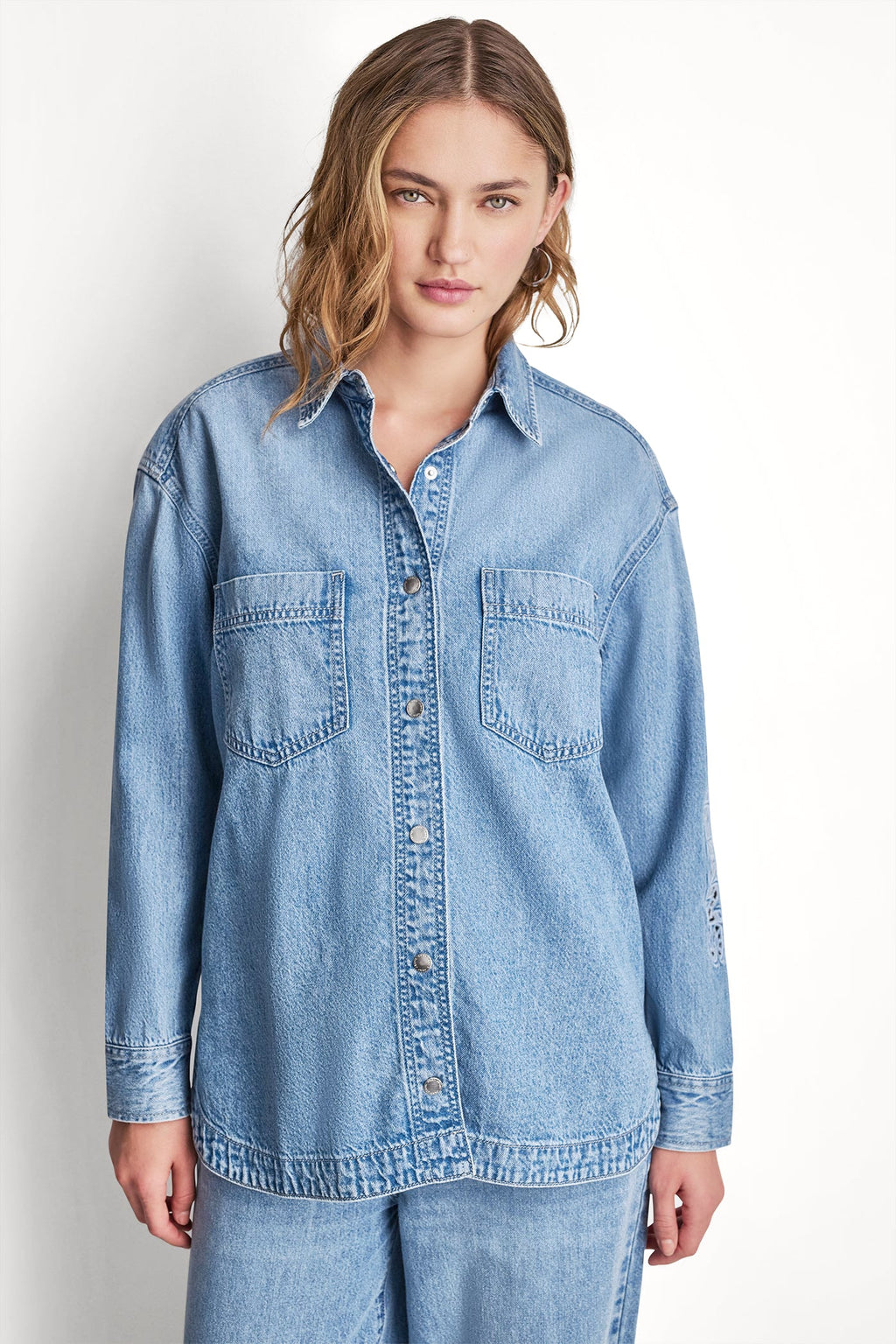 DENIM SHIRT WITH LOGO CUTOUT