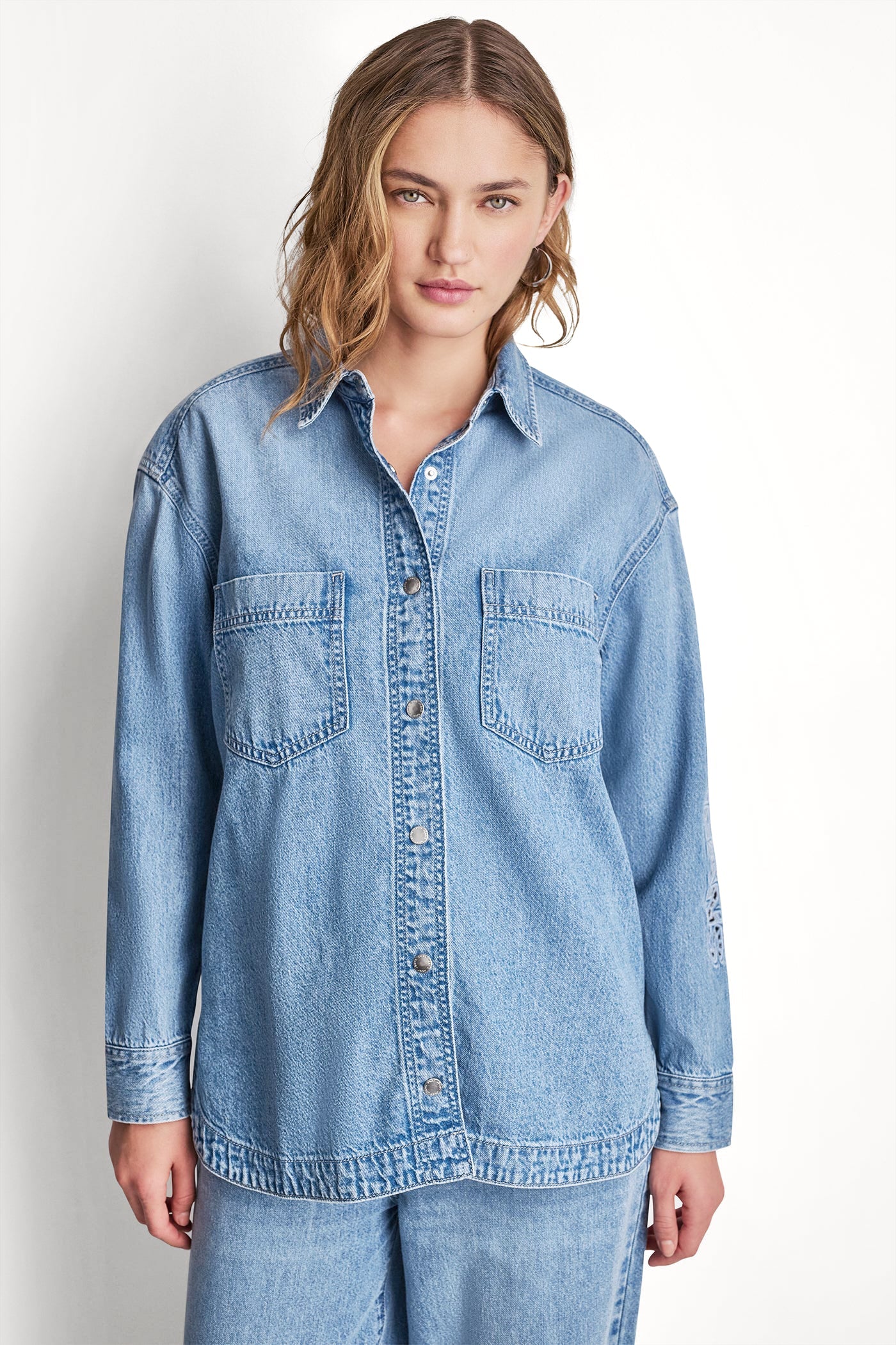 DENIM SHIRT WITH LOGO CUTOUT
