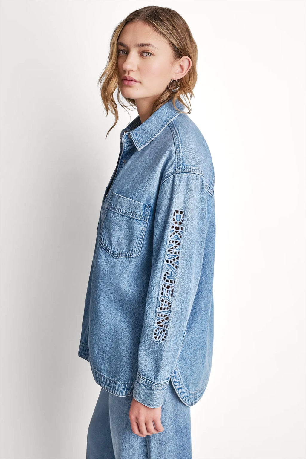 DENIM SHIRT WITH LOGO CUTOUT
