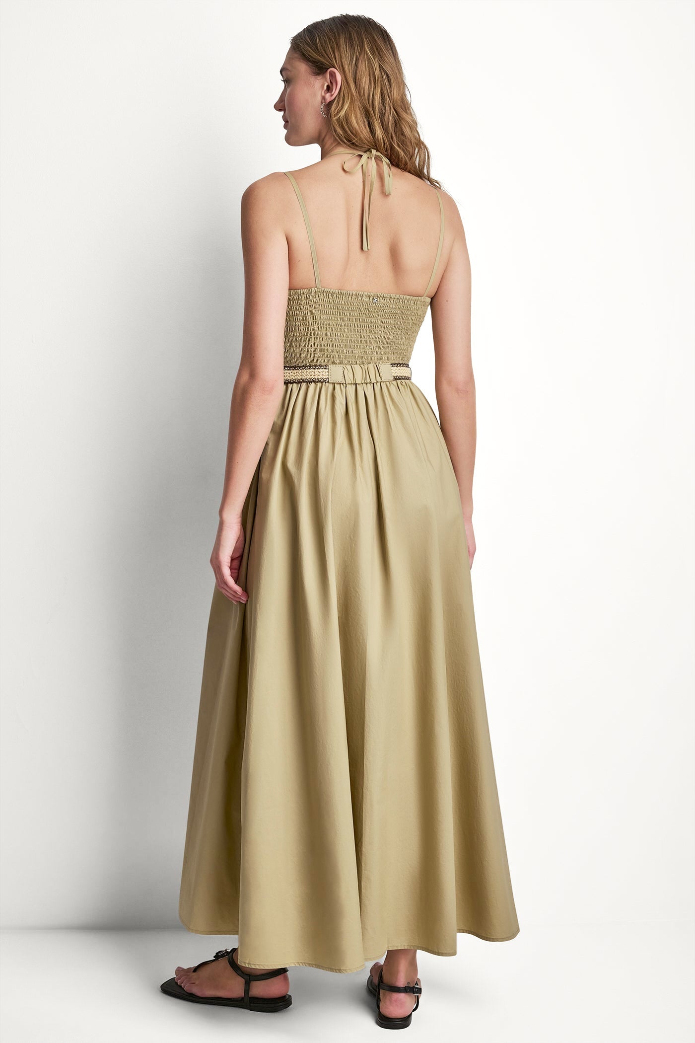 STRAPPY V-NECK MAXI DRESS WITH RAFFIA BELT