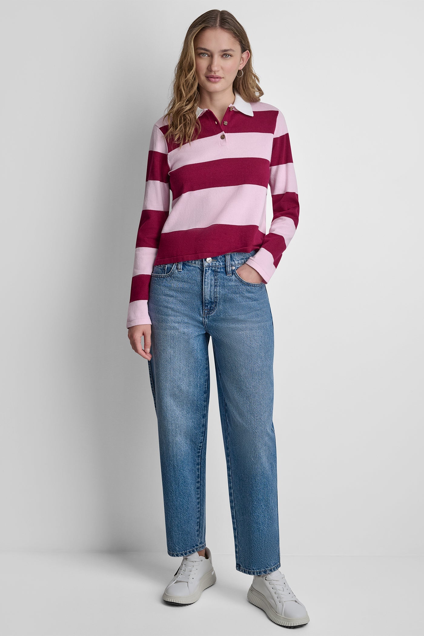 LONG SLEEVE STRIPE POLO SWEATER