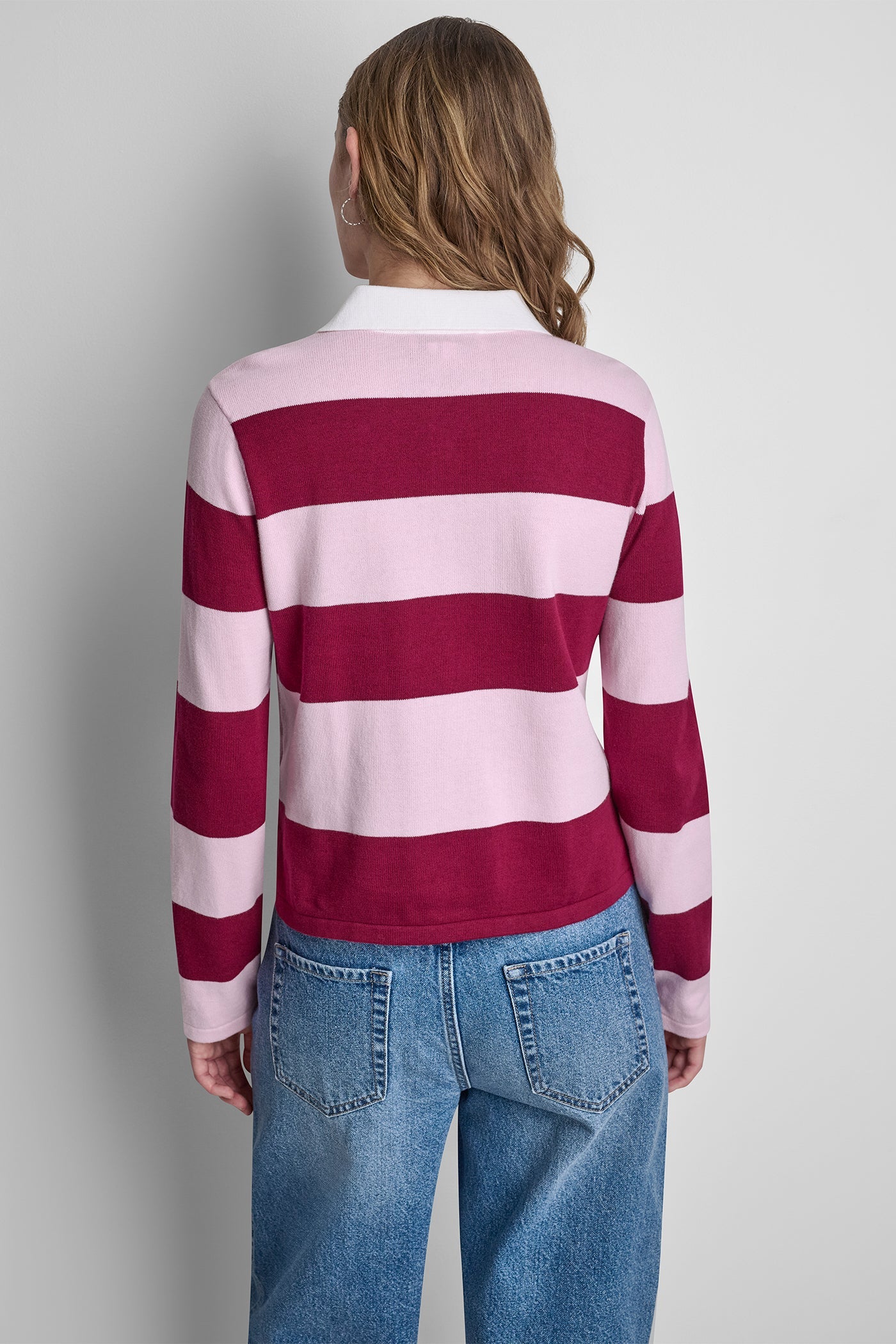 LONG SLEEVE STRIPE POLO SWEATER