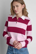 LONG SLEEVE STRIPE POLO SWEATER