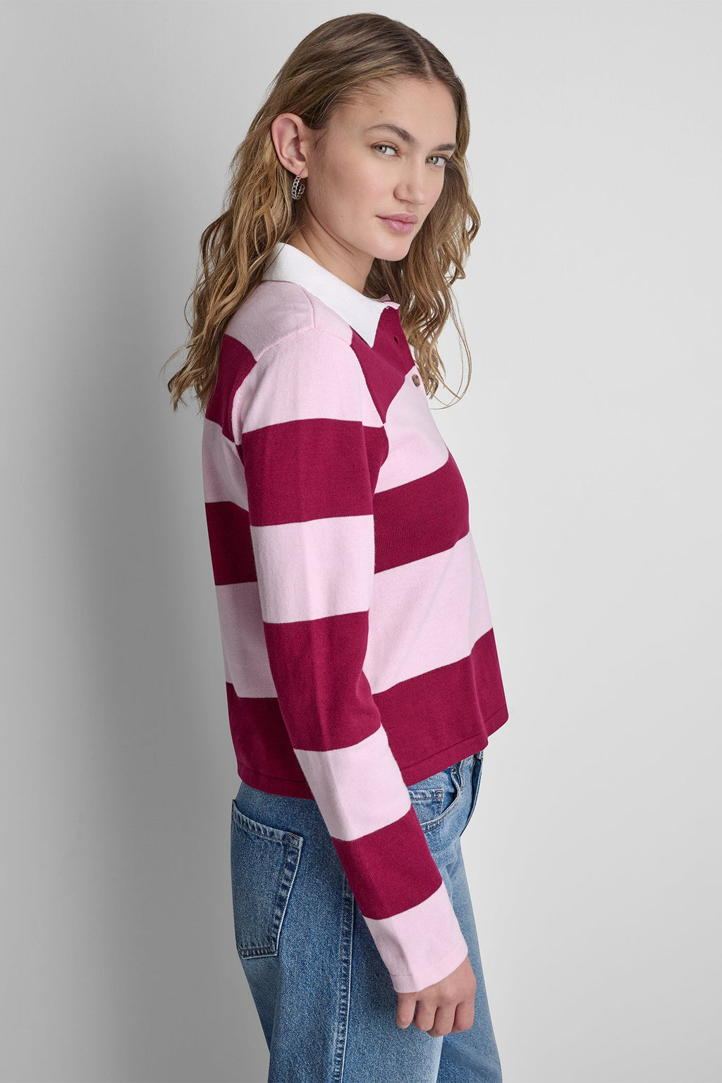 LONG SLEEVE STRIPE POLO SWEATER