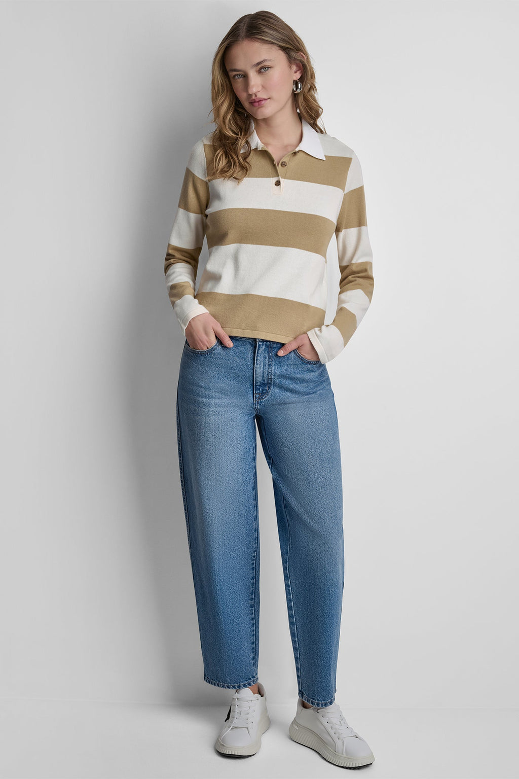 LONG SLEEVE STRIPE POLO SWEATER
