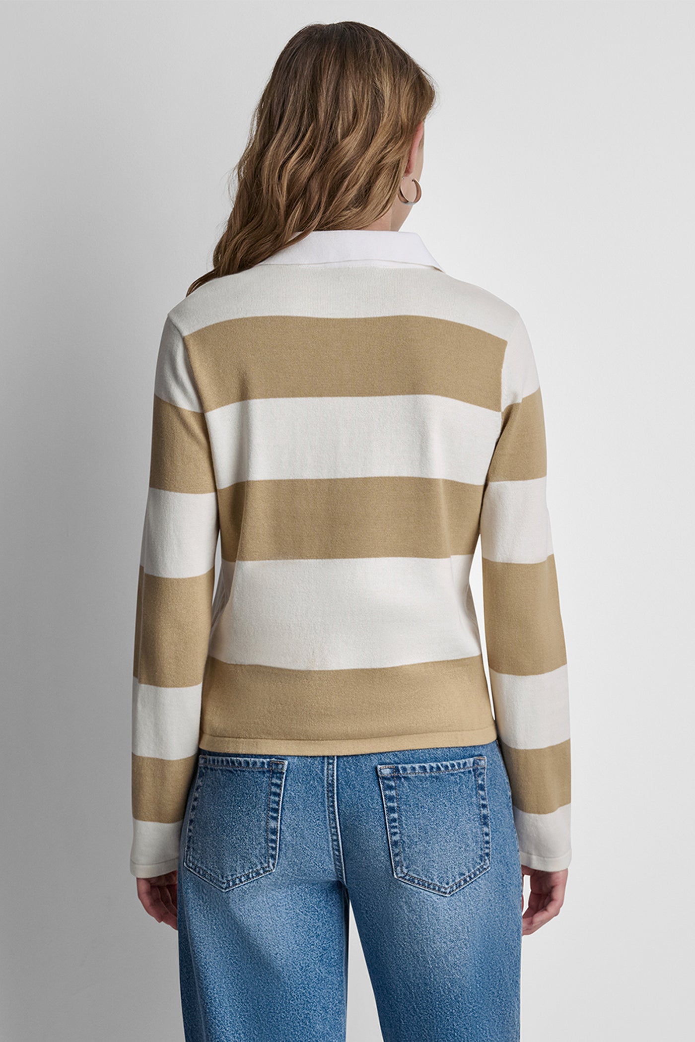 LONG SLEEVE STRIPE POLO SWEATER