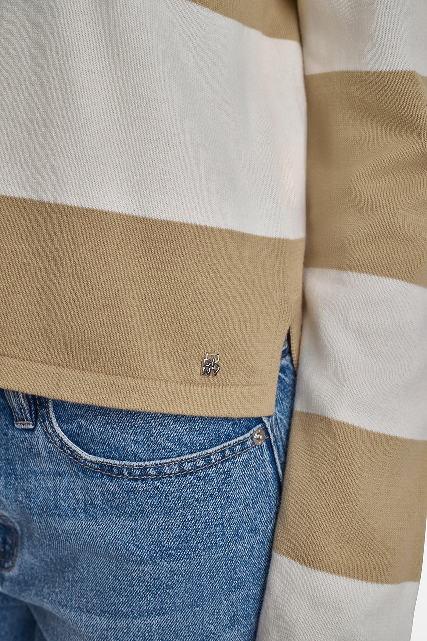 LONG SLEEVE STRIPE POLO SWEATER