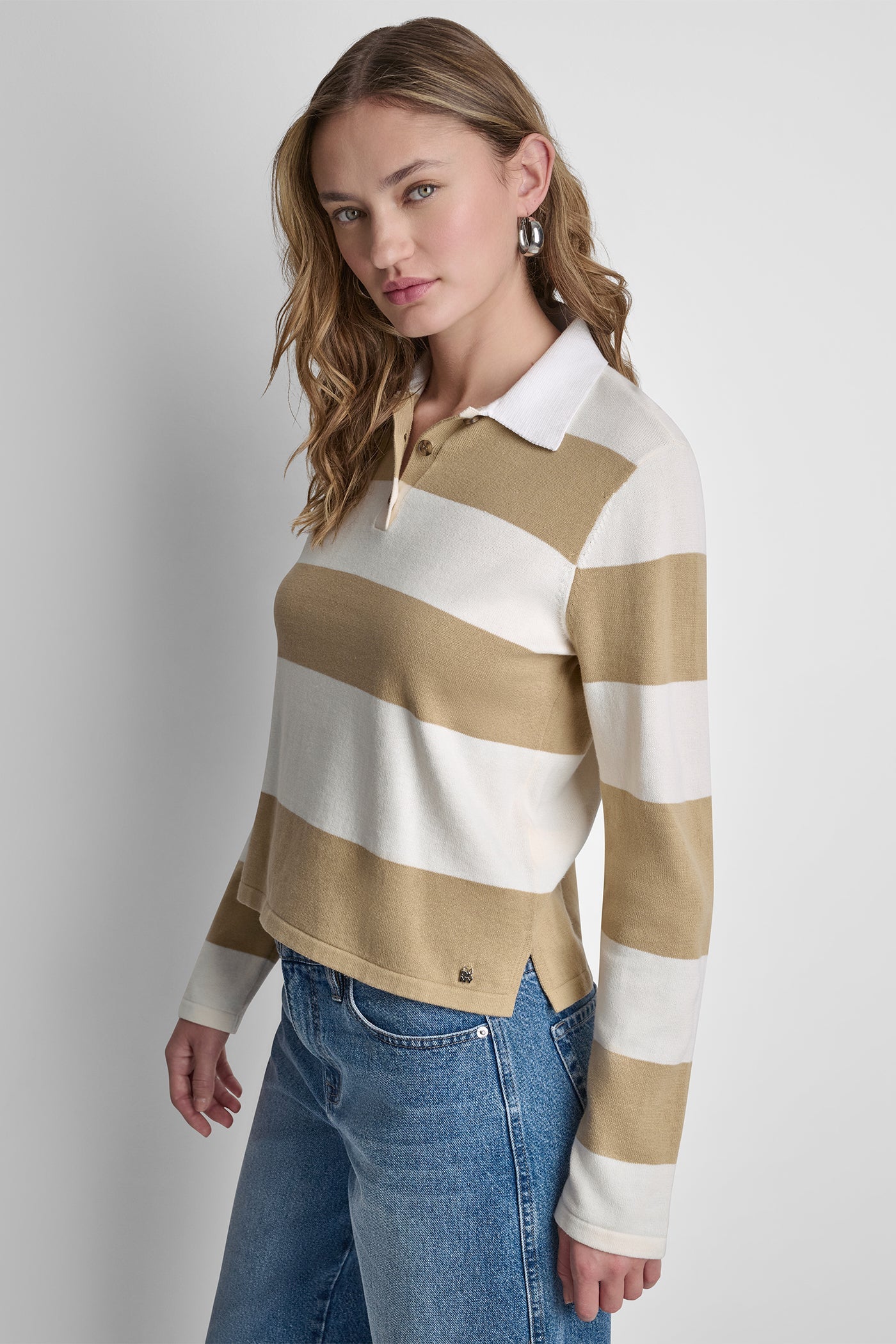 LONG SLEEVE STRIPE POLO SWEATER