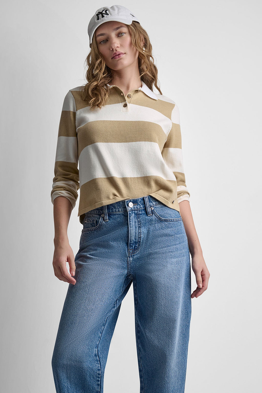 LONG SLEEVE STRIPE POLO SWEATER