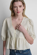 PUFF SLEEVE V-NECK SHIRT