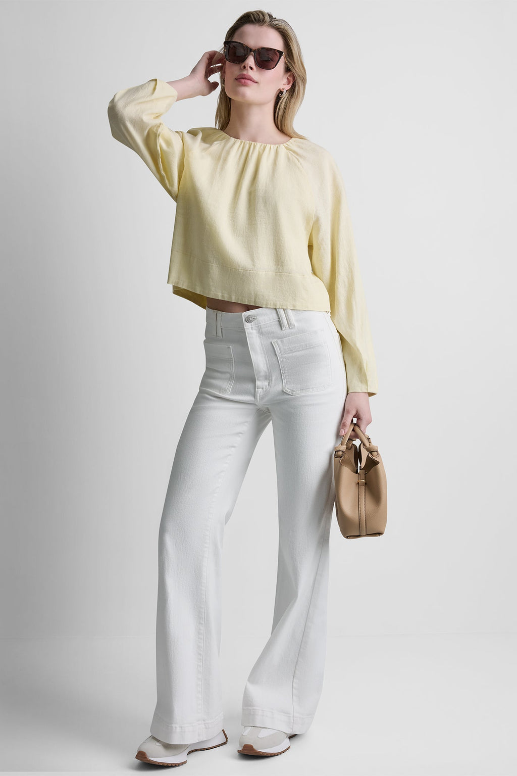 LINEN-BLEND RAGLAN SLEEVE BLOUSE