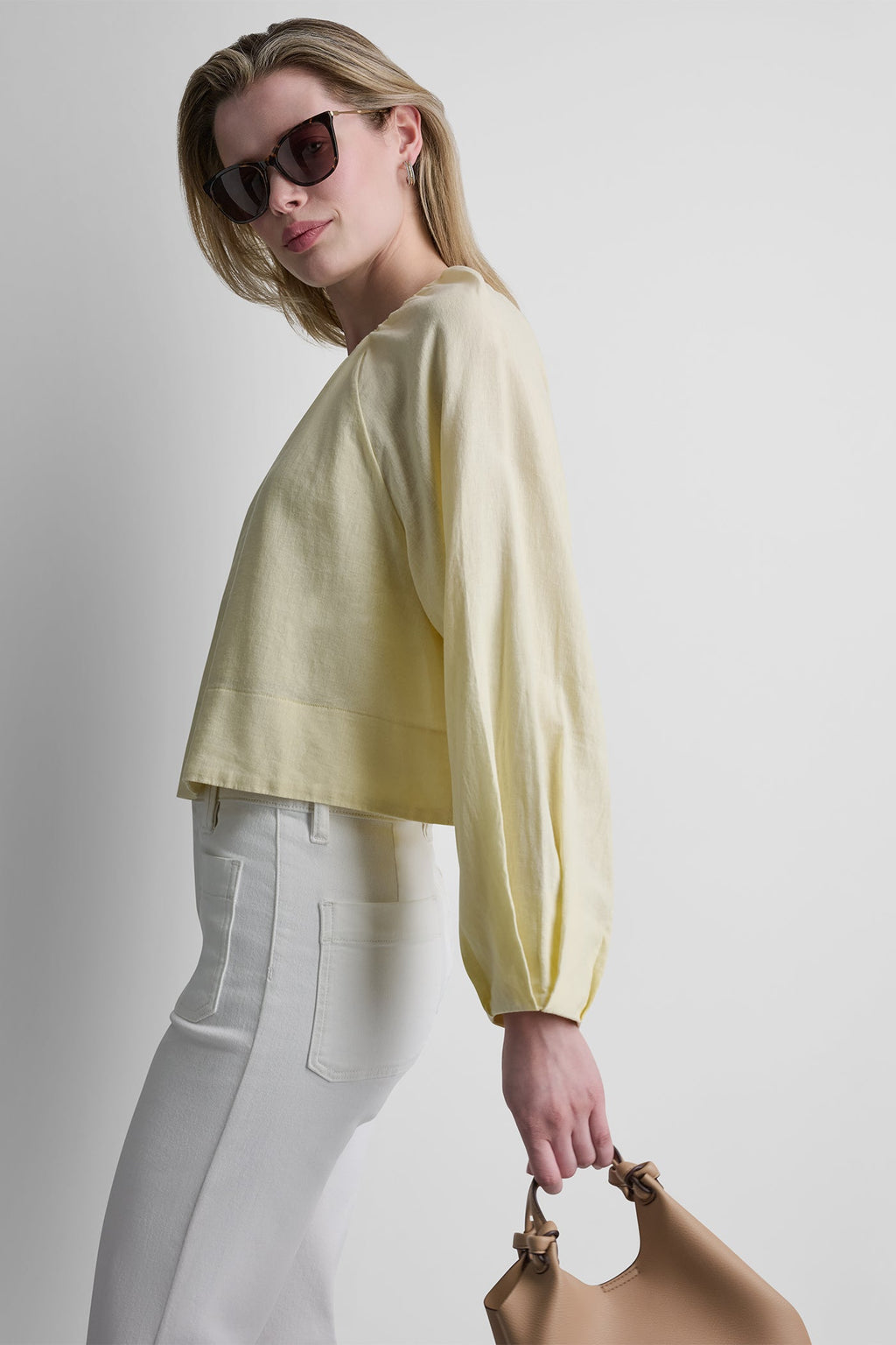 LINEN-BLEND RAGLAN SLEEVE BLOUSE