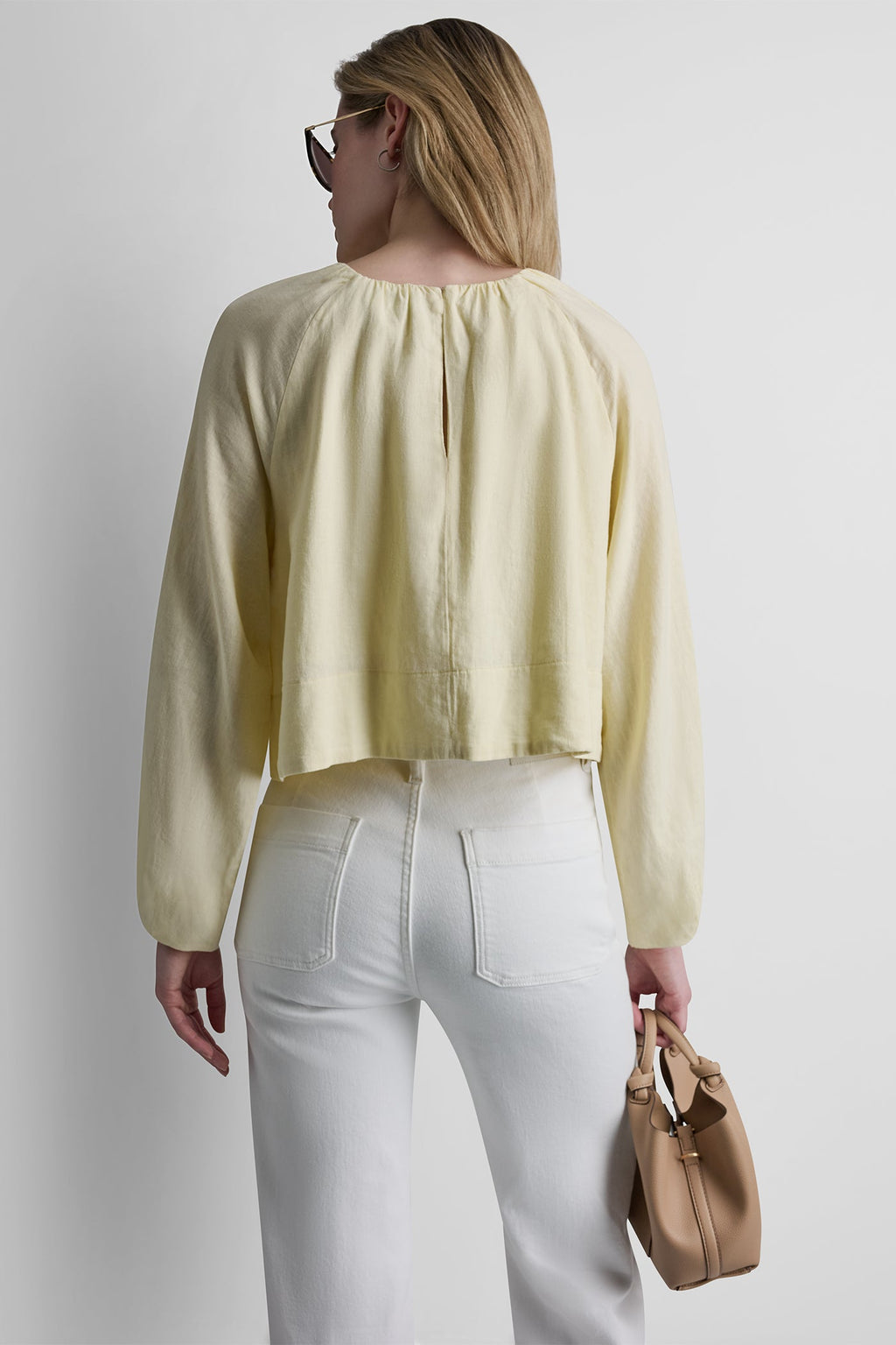 LINEN-BLEND RAGLAN SLEEVE BLOUSE