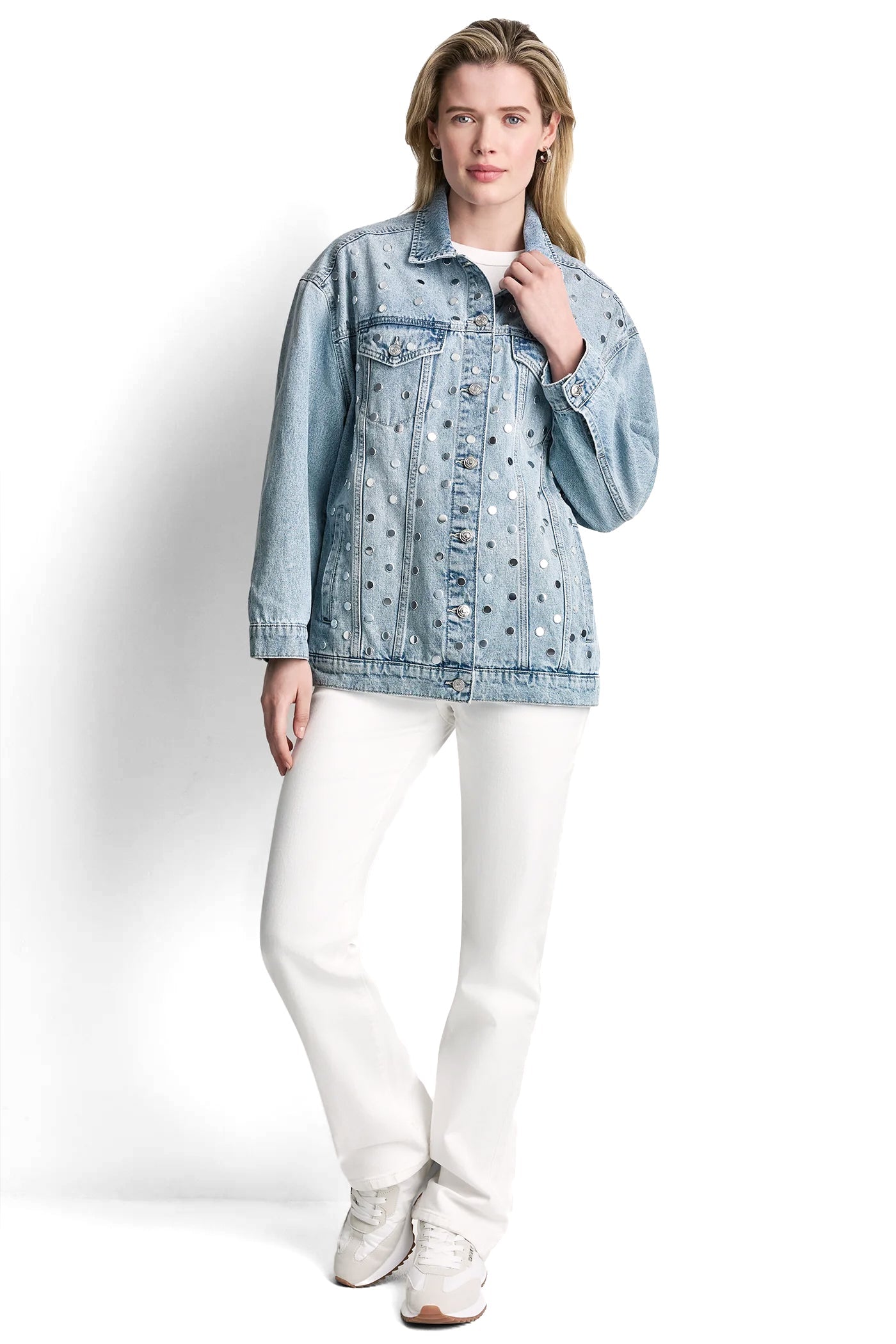 OVERSIZED DENIM TRUCKER JACKET WITH STUDS