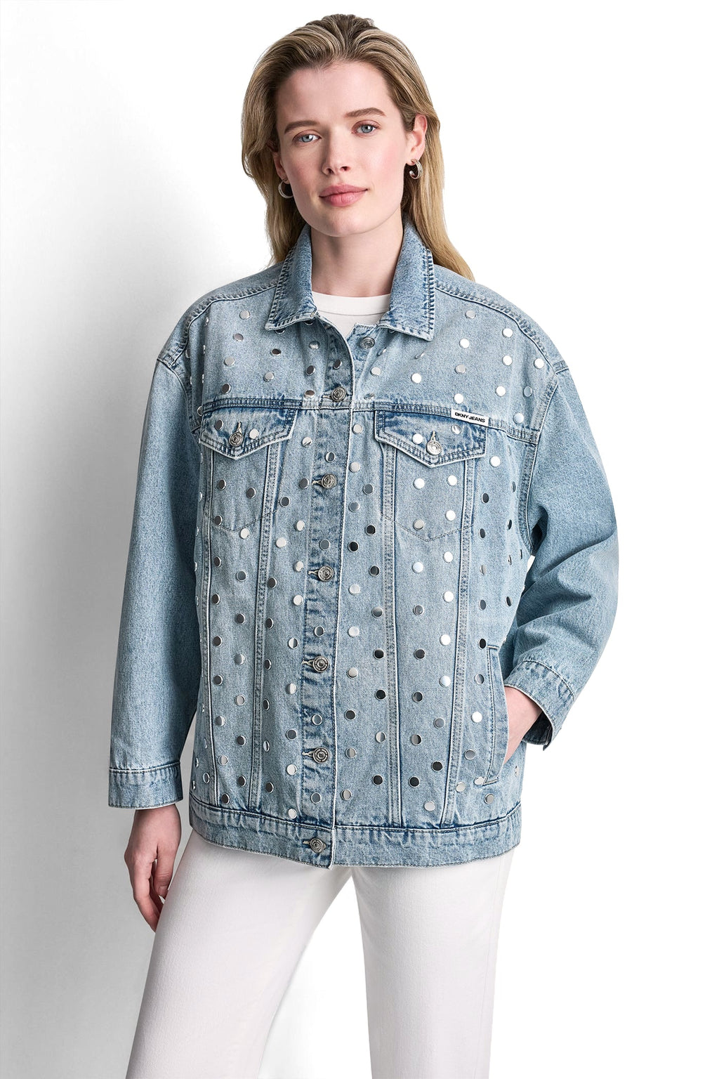 OVERSIZED DENIM TRUCKER JACKET WITH STUDS