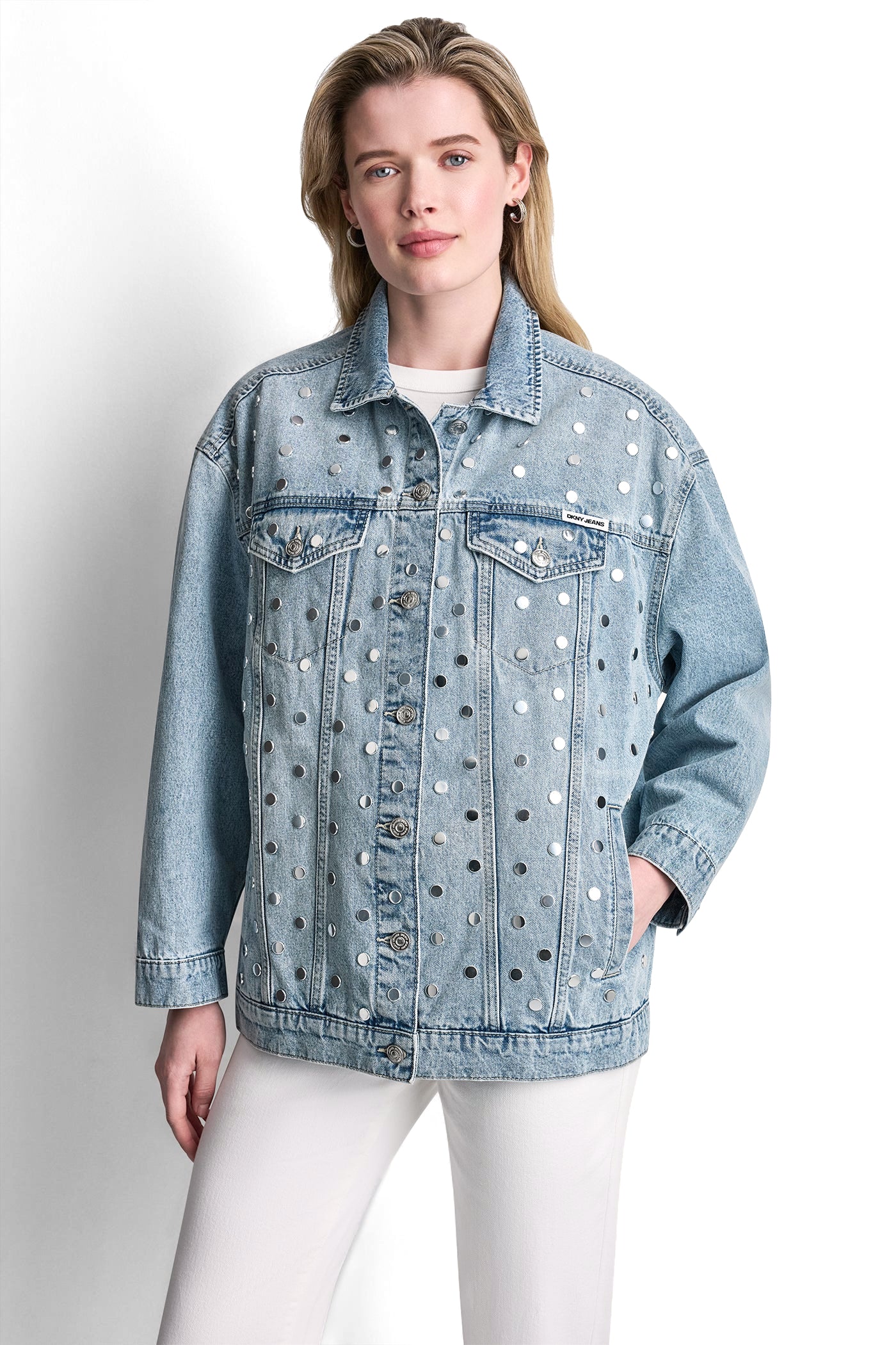 OVERSIZED DENIM TRUCKER JACKET WITH STUDS