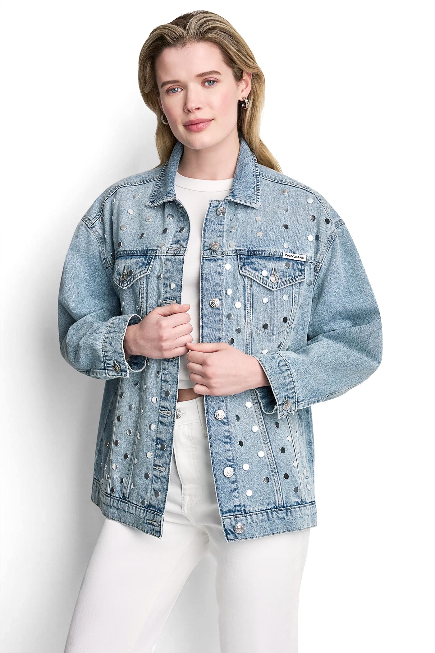 OVERSIZED DENIM TRUCKER JACKET WITH STUDS