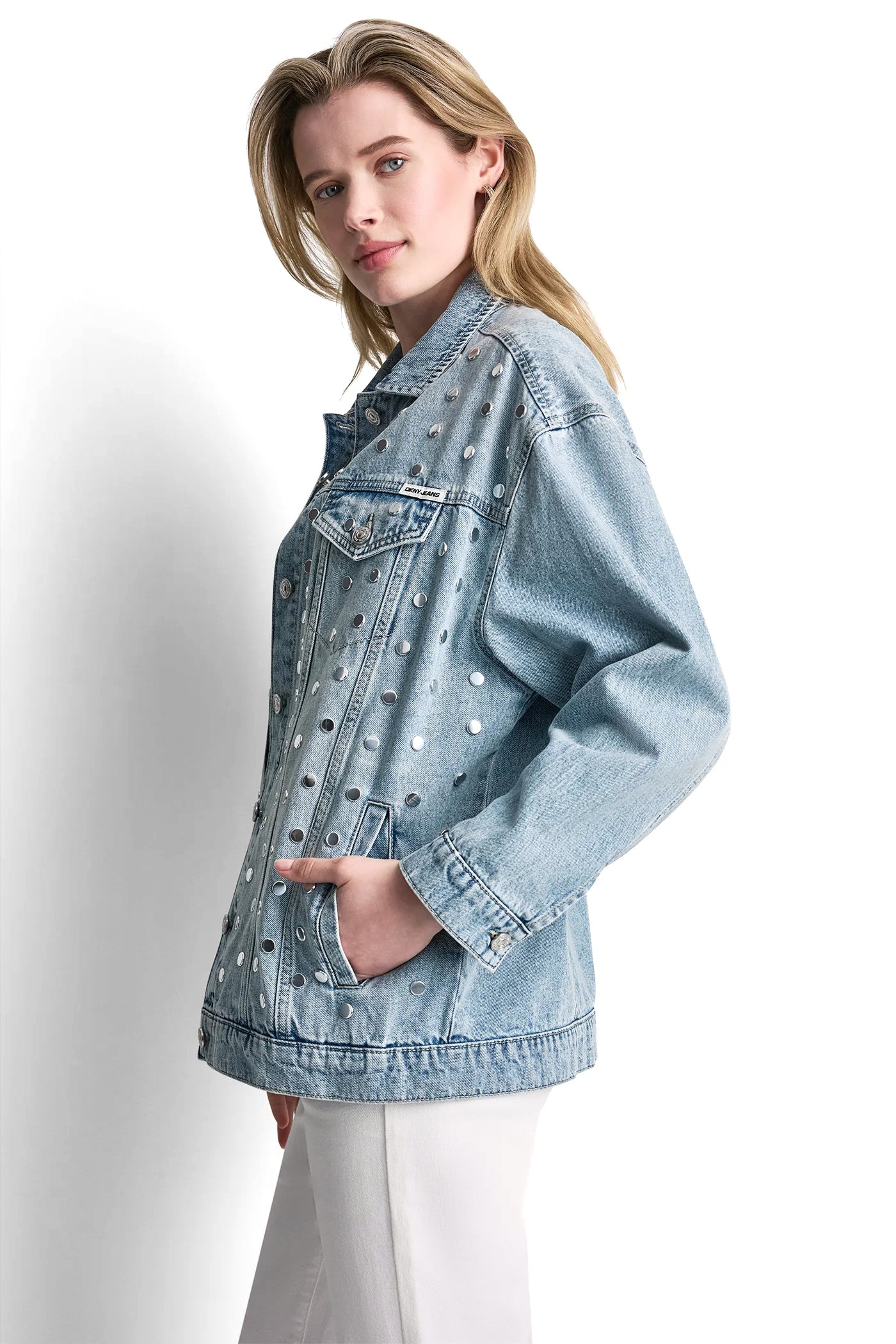 OVERSIZED DENIM TRUCKER JACKET WITH STUDS