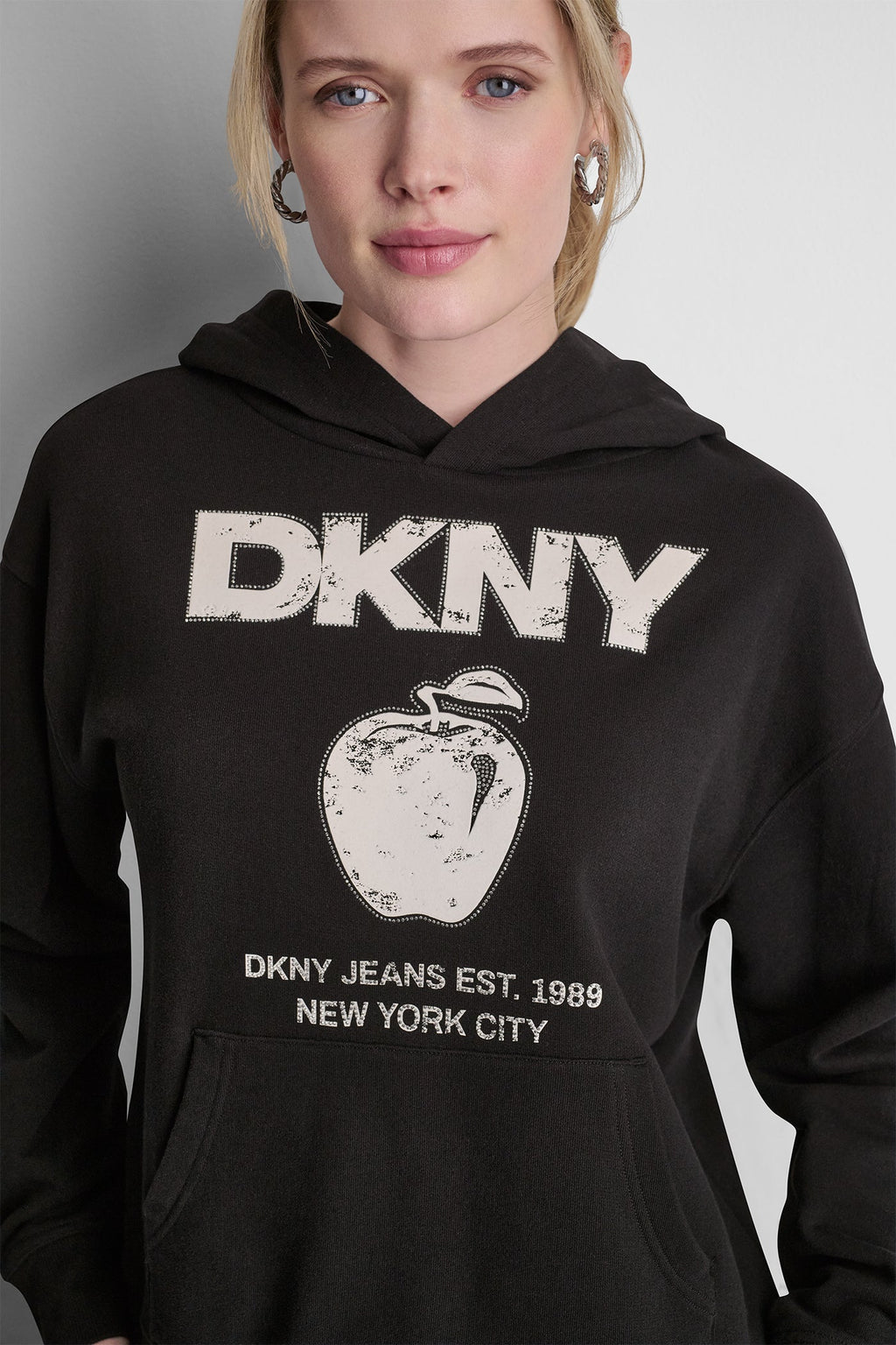 DKNY BIG APPLE RHINESTONE LOGO HOODIE