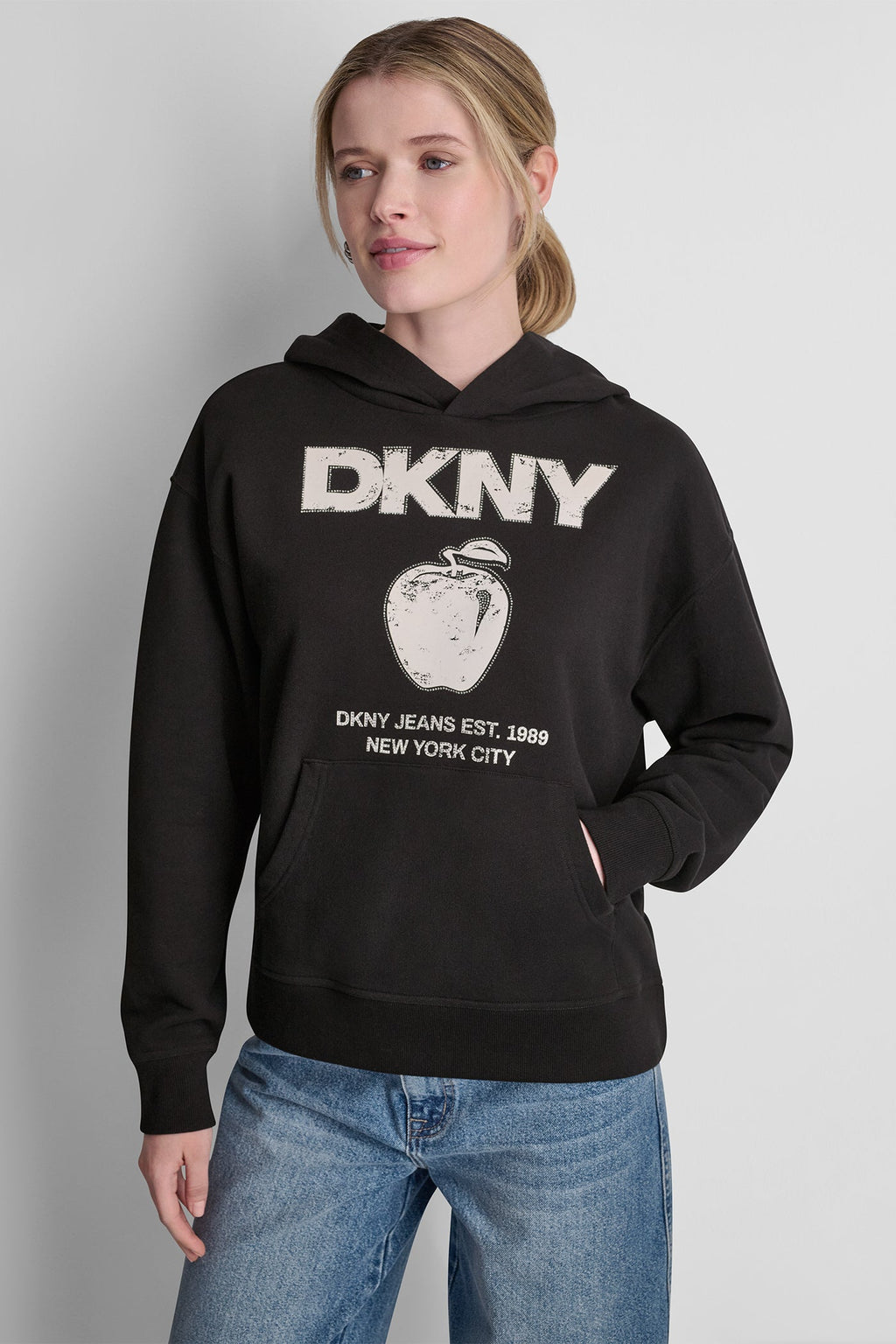 DKNY BIG APPLE RHINESTONE LOGO HOODIE