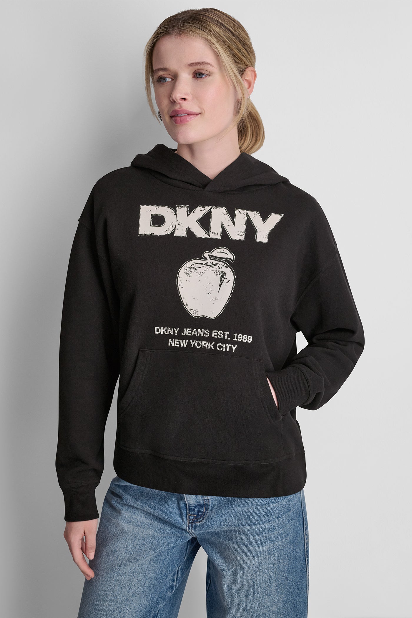 DKNY BIG APPLE RHINESTONE LOGO HOODIE